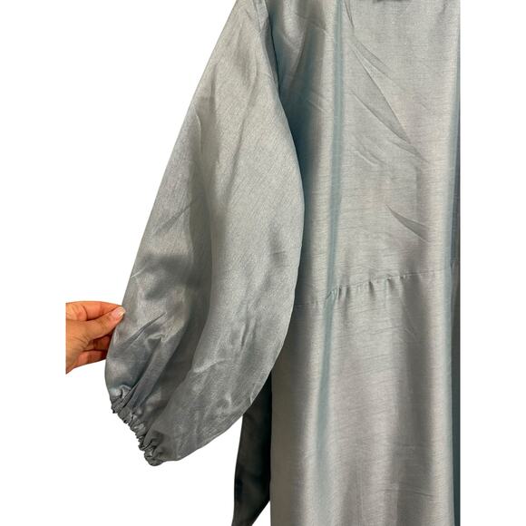 Sue Sartor Pleated flounce maxi mist raw silk taffeta dress size XL $595 - Picture 6 of 8